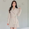 Elegant Commute Chic Solid Long Sleeve Pleated Formal Blazer Short Dress