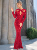 Elegant Long Sleeves Sequin O Neck Hollow Out Low Cut Formal Maxi Dresses