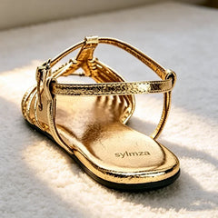 Cage Flat Sandals Metallic Finish Ankle Strap Buckle Gladiator Sandals for Girls Luxury Designer Shoes