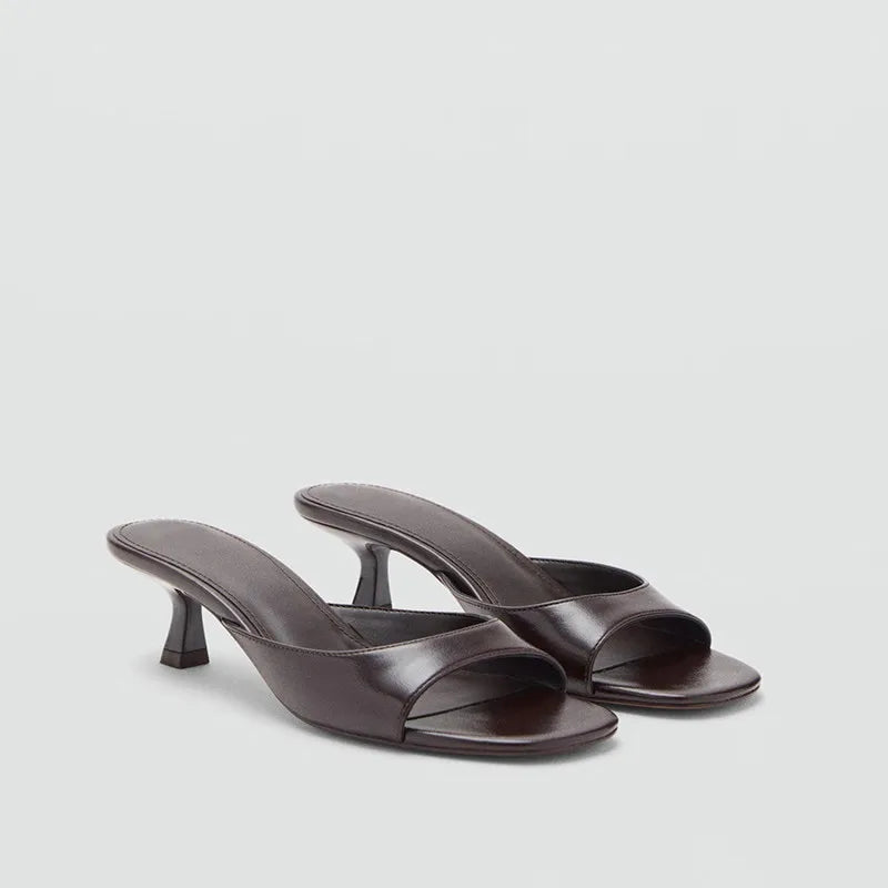 Retro Brown Leather Designer Slides Beach Party Shoes