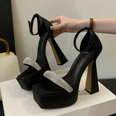 CRYSTAL Buckle Strap Open Toe Sandals Platform High Heel