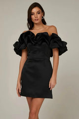 Casual Ruffles Slash Neck Bodycon Hip Backless Strapless Mini Party Dress