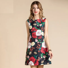Vintage Rose Flowers Print Beading Mini Dress
