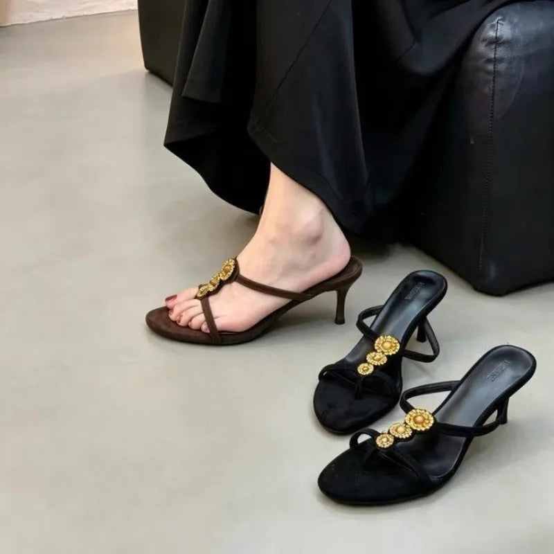 French Retro Toe Sandals Outside Wear Temperament Open Toe High Heel