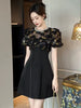 Vintage Elegant Sweet Sheer Mesh Diamonds Flowers Swing Short Ball Gown