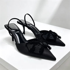 Black Butterfly Knot Decoration Slingback High Heel