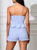 Casual Sleeveless Strap V Neck Buttons Up Camis Tops Ruched Shorts Plaid Print Two Pieces Sets