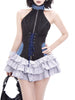 Trendy O-Neck High Waist Patchwork Zipper Spliced Lace Up Slimming Mini Dress