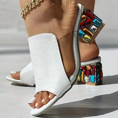 Crystal Sandals Spring Open Toe Sandals Square Heel