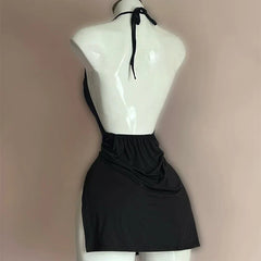 Casual O-Neck Pullover Sleeveless Backless Halter Camisole Bodycon Mini Dress