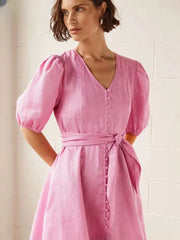 Elegant A-LINE Lace-Up Classic V-Neck Short Sleeve Mini Dresses