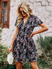 Casual Floral Printed V-Neck Short Sleeve Loose Mini Dress