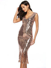 Flapper Sequin V Neck Style Outfits Party Dress
