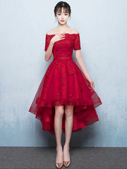 Red Lace High Low Prom Cocktail Party Dresses