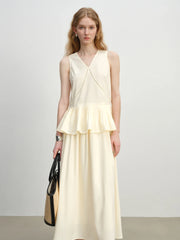 Romantic Ruffle Sleeveless Holiday Mid-Calf Top Skirt Set