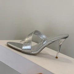 Novelty Transparent PVC Leather Corss Band Slippers Peep Toe Thin High Heel