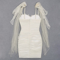 Mesh Dots Spaghetti Strap Bandage Mini Evening Party Dress