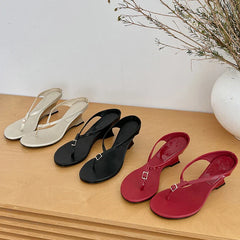 Designer Buckle Clip Toe Slippers Wedges High Heel
