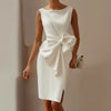 Casual O Neck Bowknot Slim Solid Sleeveless Hollow Party Mini Dress
