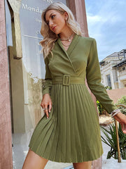 Skater Dresses V-Neck Pleated Layered Casual Flared Dress