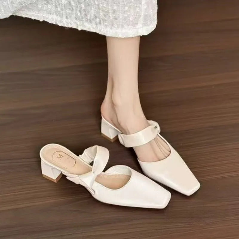 Summers Evening Breeze Baotou Half Slippers French Low Heel