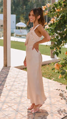 Elegant Satin With Slanted Shoulders Hip Hugging Style Solid Color Dress