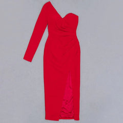 Asymmetrical Pleated One Shoulder Drape Split Party Dresses