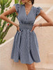 Casual Zipper Stripped Printing Empire Butterfly Sleeves Mini Dress