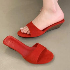 High Quality Satin Shallow Sandals Pointed Toe Wedge Designer Brand Slide Sandals Open Toe Beach Shoes