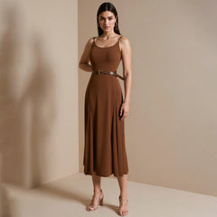 Vintage Sashes Retro Long Skirt With Belt Strap Vest Dress