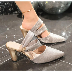 Pointed Toe Square Root Rhinestone Decoration and Elegant Shoes
