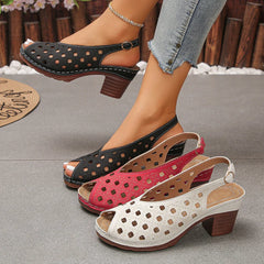 Fish Mouth Sandals Round Toe Cutout Breathable One Buckle Plus Size High Heel