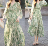 Casual Lantern Sleeve V-neck Waist Slimming Floral Maxi Dress