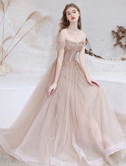 Evening Dress Short Sleeves Lace Up Sequins Formal Dress