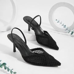 Mesh Brand Sandals Pumps Pointed Toe Elegant Slingback High Heel