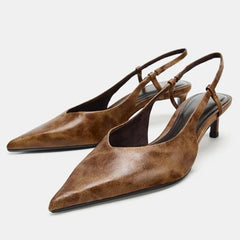 Novelty Retro Colour Design Pumps Pointed Toe Slingbacks Kitten Heel