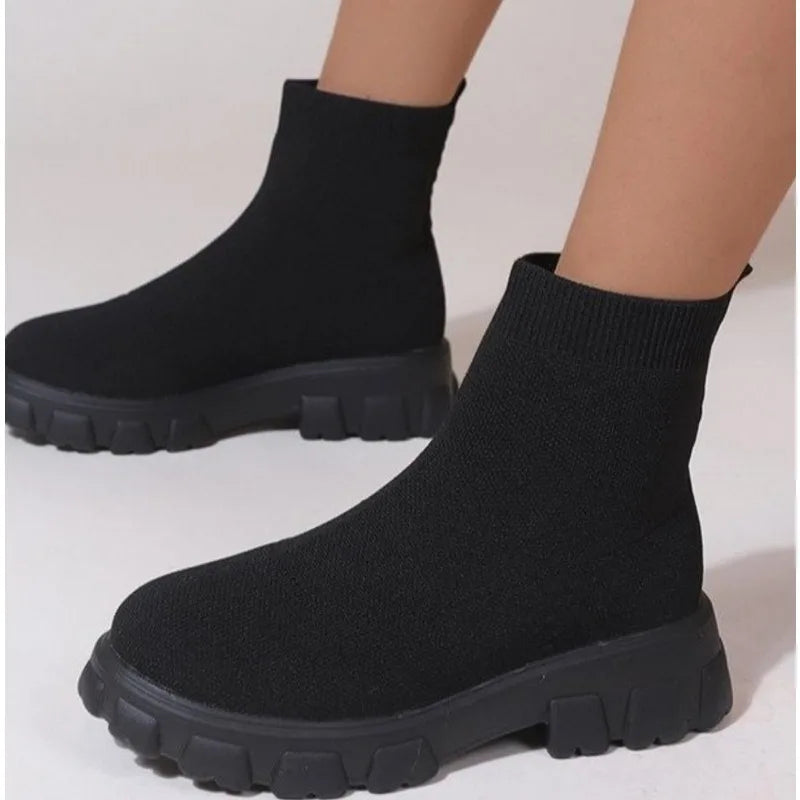 Boots Elastic Platform Boots Breathable Spring Heel