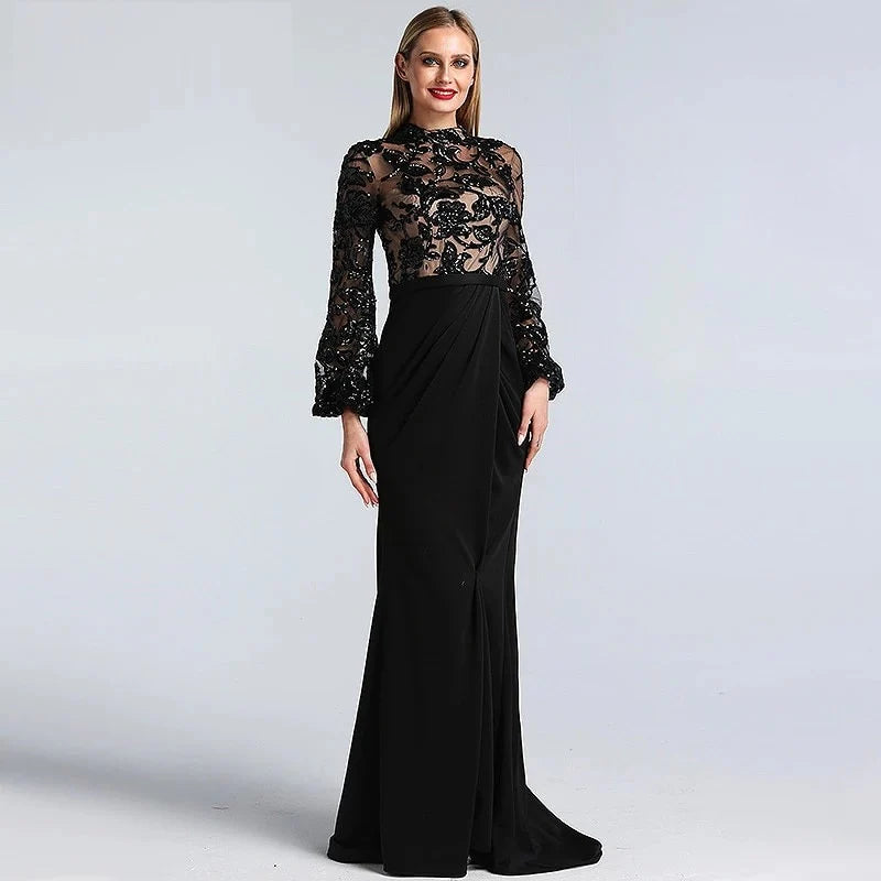High Neck Sequined Mermaid Design Evening Dresses