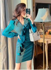 Elegant Style Formal Office Ruffle V-Neck Slim Mini Short Pencil Dresses