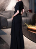 Casual Round Neck Short Sleeve High Waist Patchwork Folds Solid Spliced Appliques Maxi Dresses