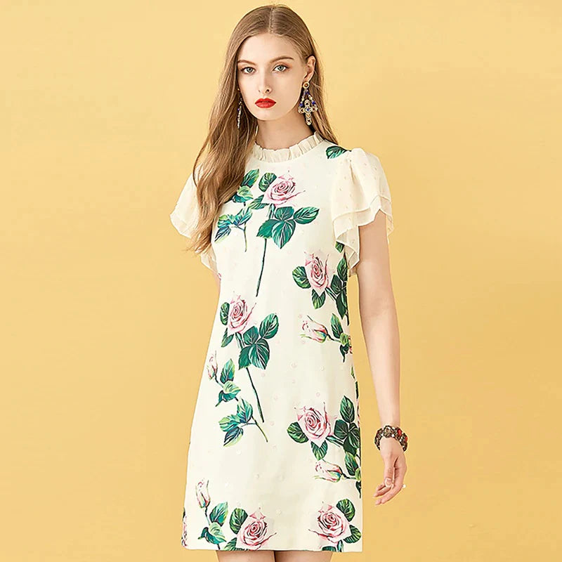 Elegant Sequin Floral Print Chiffon Mini Dresses