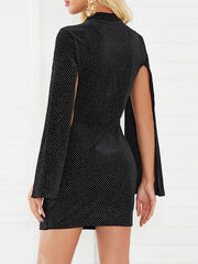 Asymmetrical High Collar Long Sleeves Bodycon Dress