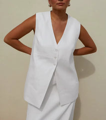Sleeveless Tank Top With High Waist Long Skirt Loose Cotton 2 Piece Sets