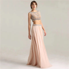 Crop Top Crystal Pearls Two Piece Prom Dress