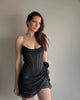 Casual Strapless Bandage Double-layer Mesh Patchwork Perspective Tight Flower Ribbon Mini Dress