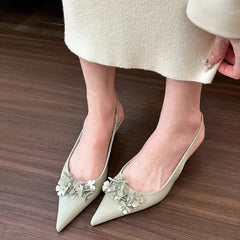Spring Green Flower Pointed Elegant High Heel