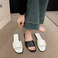 Minimalist Single Band Slide Sandals Solid Color Slippers  Outdoor Sandy Beach Open Toe Flat Shoes