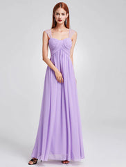 Long Chiffon Pleated Backless Straps Floor Length Prom Bridesmaid Dresses