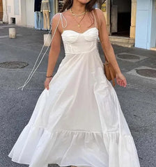 Casual Sleeveless Spaghetti Strap Swing Strapless Beach Holiday Maxi Dresses