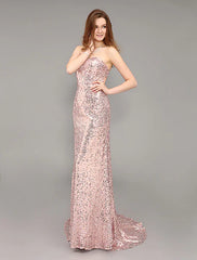 Prom Long Peach Evening Sequined Sweetheart Party Dress